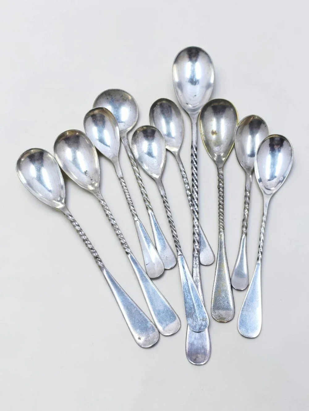 Silverplate Antique & Vintage Twisted Handle Spoons 10 Pieces Variety